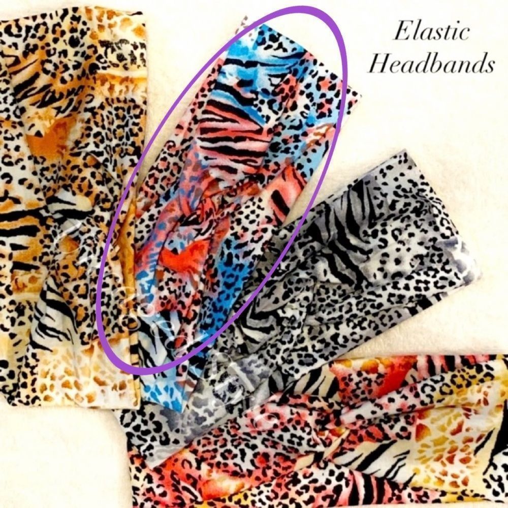Pink/Blue Leopard Print Elastic Headband - Small